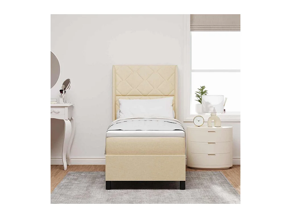 Cama Box com colchão com cabeceira Creme 80 x 200 cm tecido