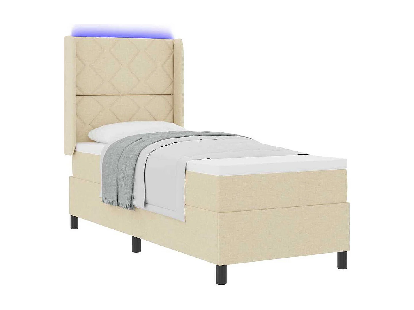 Cama Box com colchão com cabeceira Creme 80 x 200 cm tecido