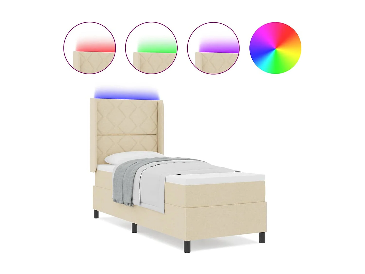 Cama Box com colchão com cabeceira Creme 80 x 200 cm tecido