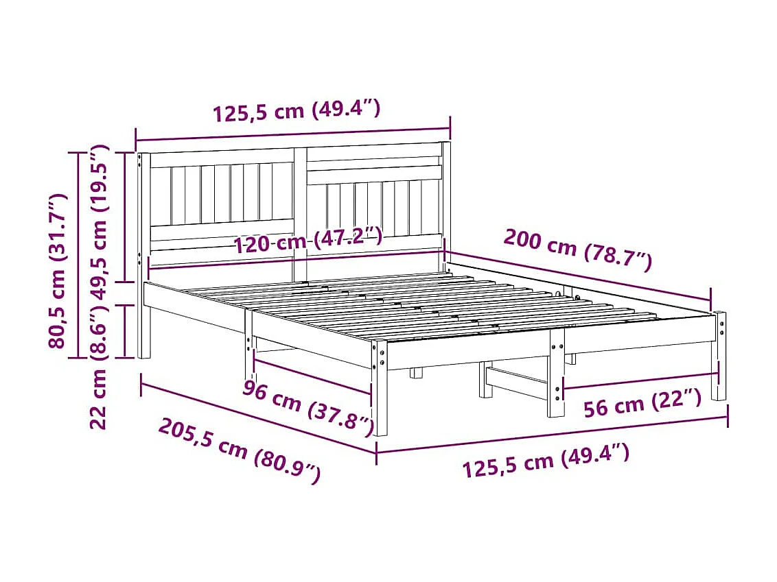 Estrutura da Cama com cabeceira Castanho-mel 120 x 200 cm
