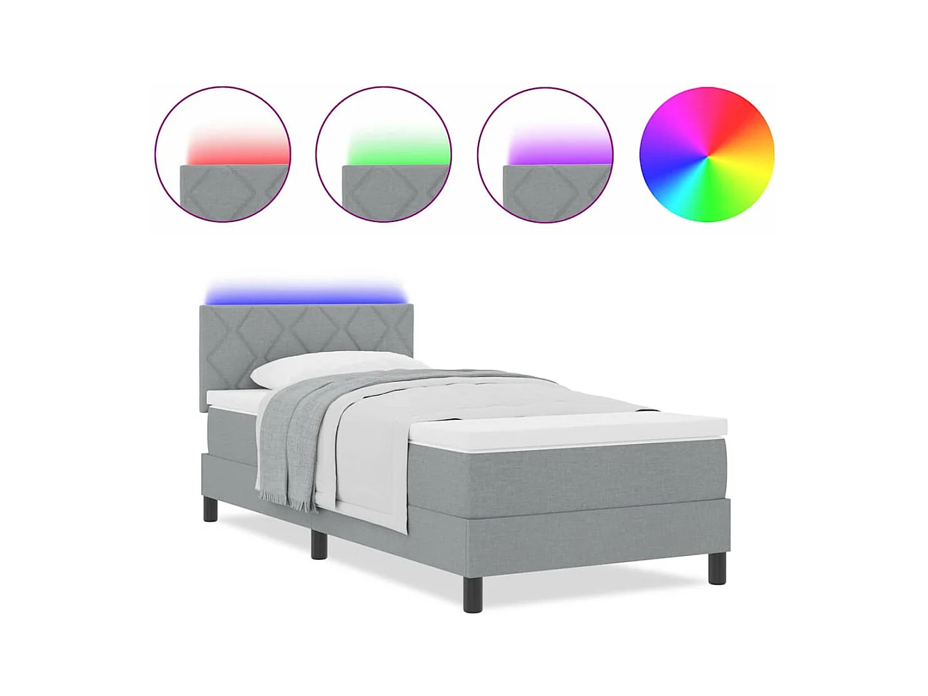 Cadre de lit avec matelas Gris clair 90 x 190 cm tissu