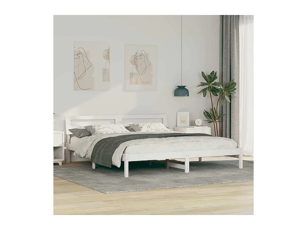 Estrutura da Cama com cabeceira Branco 200 x 200 cm madeira