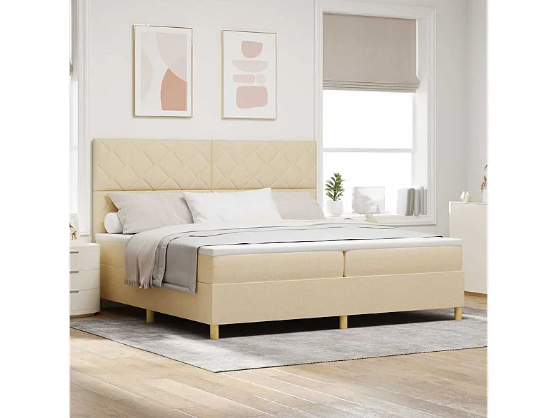 Cadre de lit avec matelas Crème 200 x 200 cm tissu
