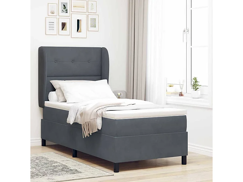Cama tipo Box Spring Gris oscuro 90 x 190 cm Terciopelo