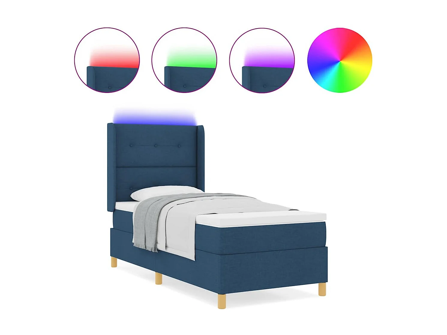 Cama con Somier con colchón con cabecera Azul 80 x 200 cm tela