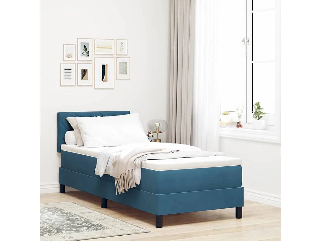 Cama tipo Box Spring Azul oscuro 80 x 200 cm Terciopelo