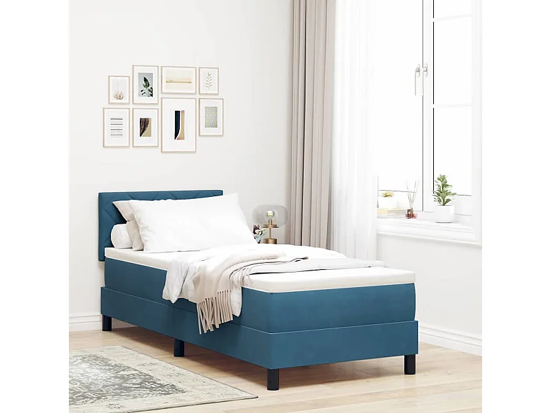 Cama tipo Box Spring Azul oscuro 80 x 200 cm Terciopelo