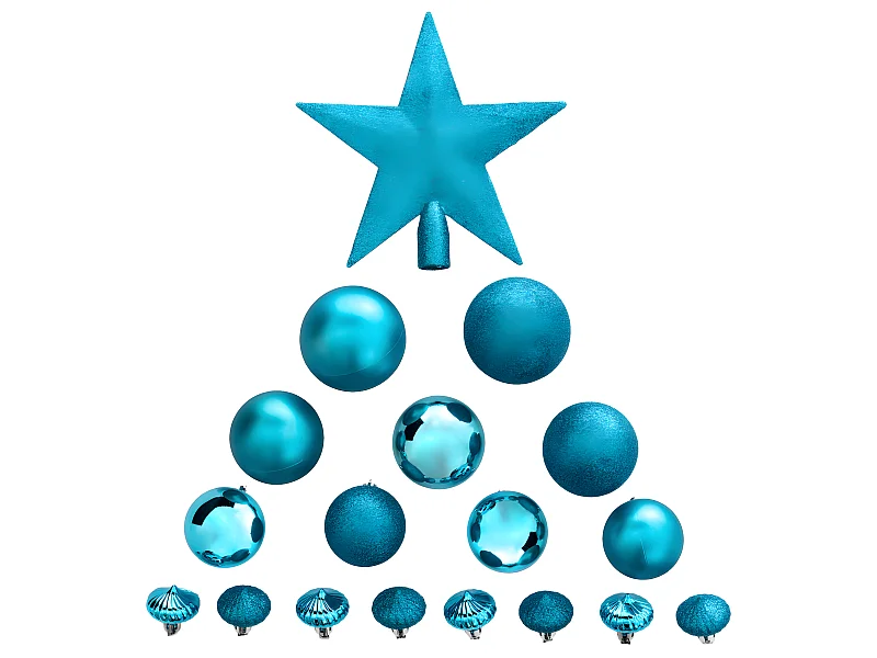 Déco de sapin de Noël Kit de 18 pièces Boules et Cimier - Turquoise