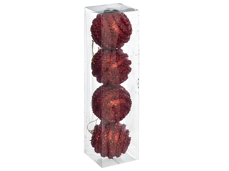 Déco de sapin Lot de 4 Boules de Noël D 8 cm  Effet Maille - Rouge