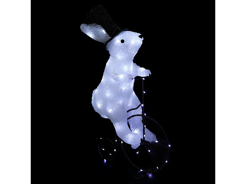 Déco de Noël Lapin lumineux sur son vélo  64 LED Blanc 8 jeux de lumière H 44 cm