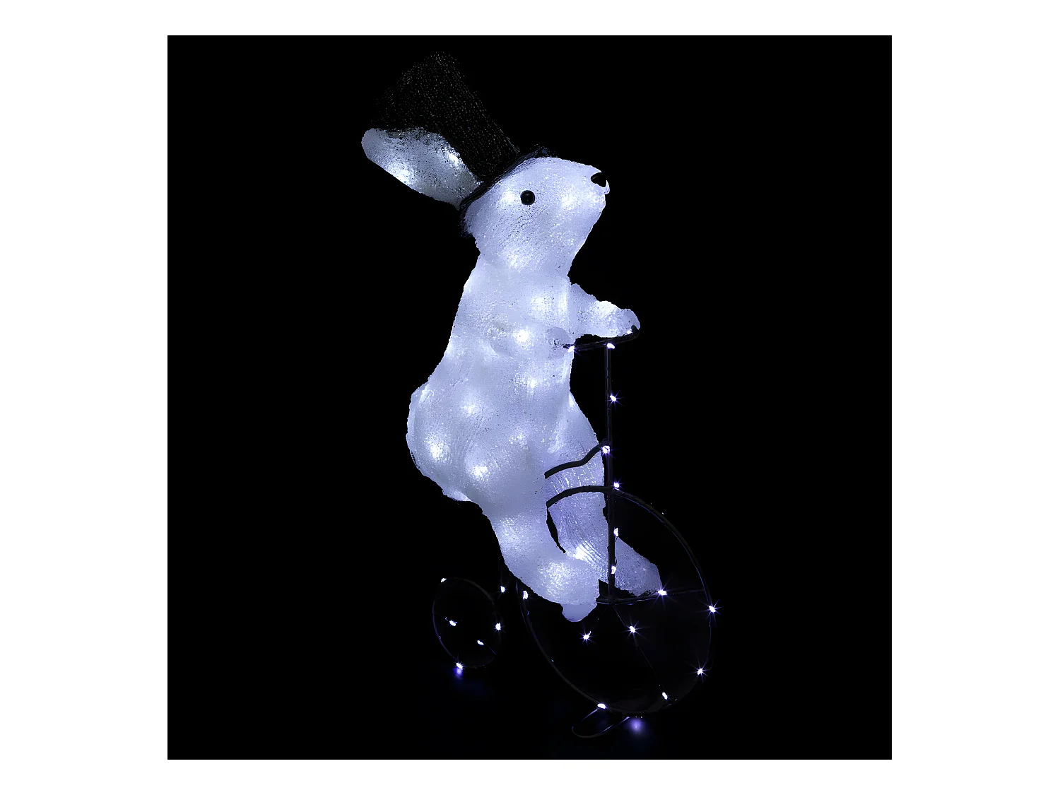 Déco de Noël Lapin lumineux sur son vélo  64 LED Blanc 8 jeux de lumière H 44 cm