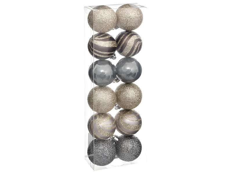 Déco de sapin Lot de 12 Boules de Noël D 4 cm - Champagne Violet et Gris