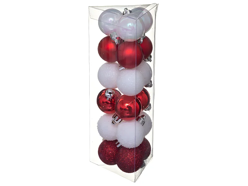 Déco de sapin Lot de 18 Boules de Noël  D 3 cm - Blanc et Rouge