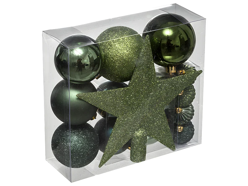 Déco de sapin de Noël Kit de 18 pièces Boules et Cimier - Vert Olive et Kaki