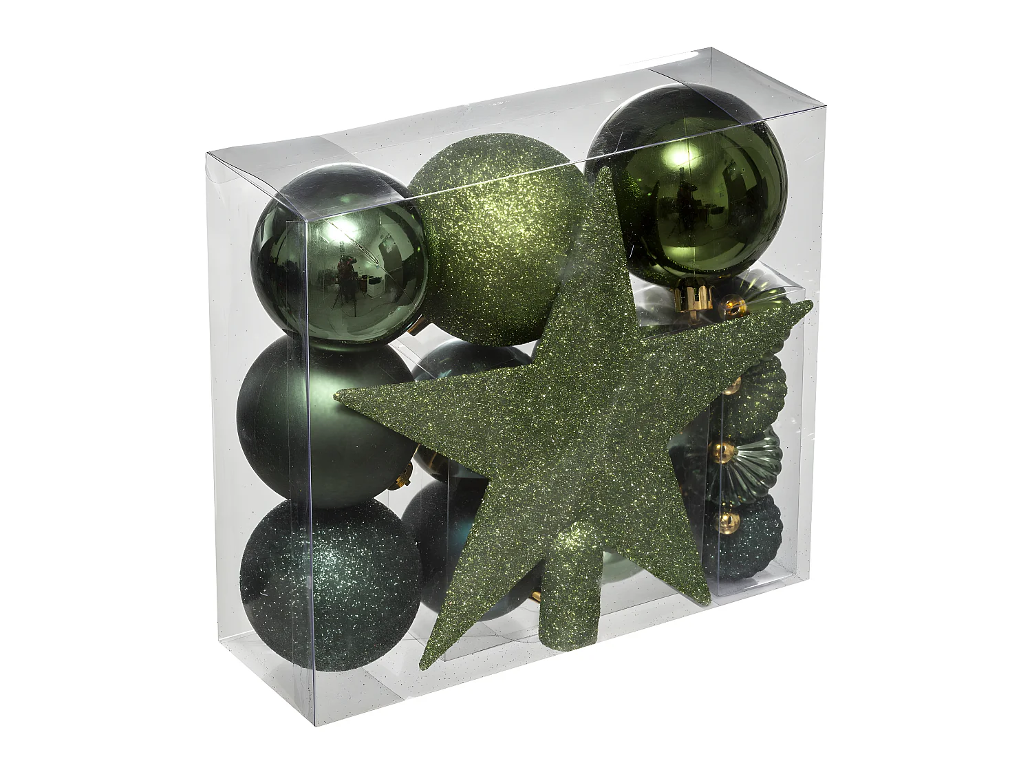 Déco de sapin de Noël Kit de 18 pièces Boules et Cimier - Vert Olive et Kaki