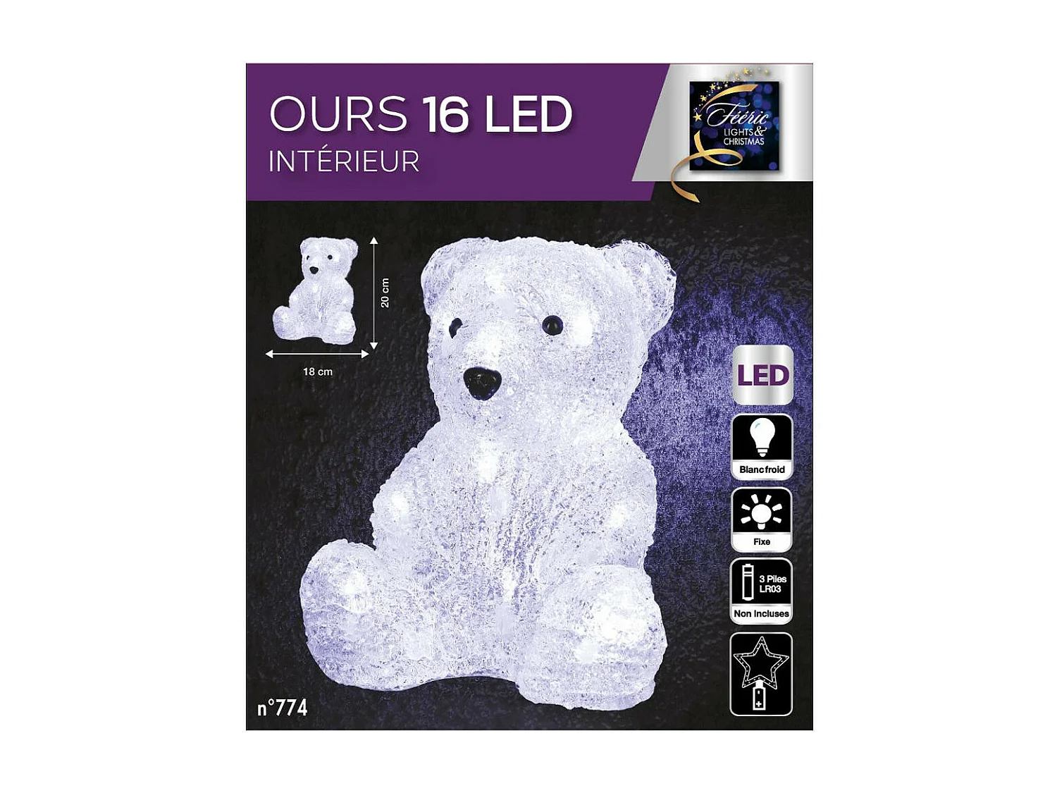 Décoration lumineuse Ours assis 16 LED Blanc froid H 20 cm