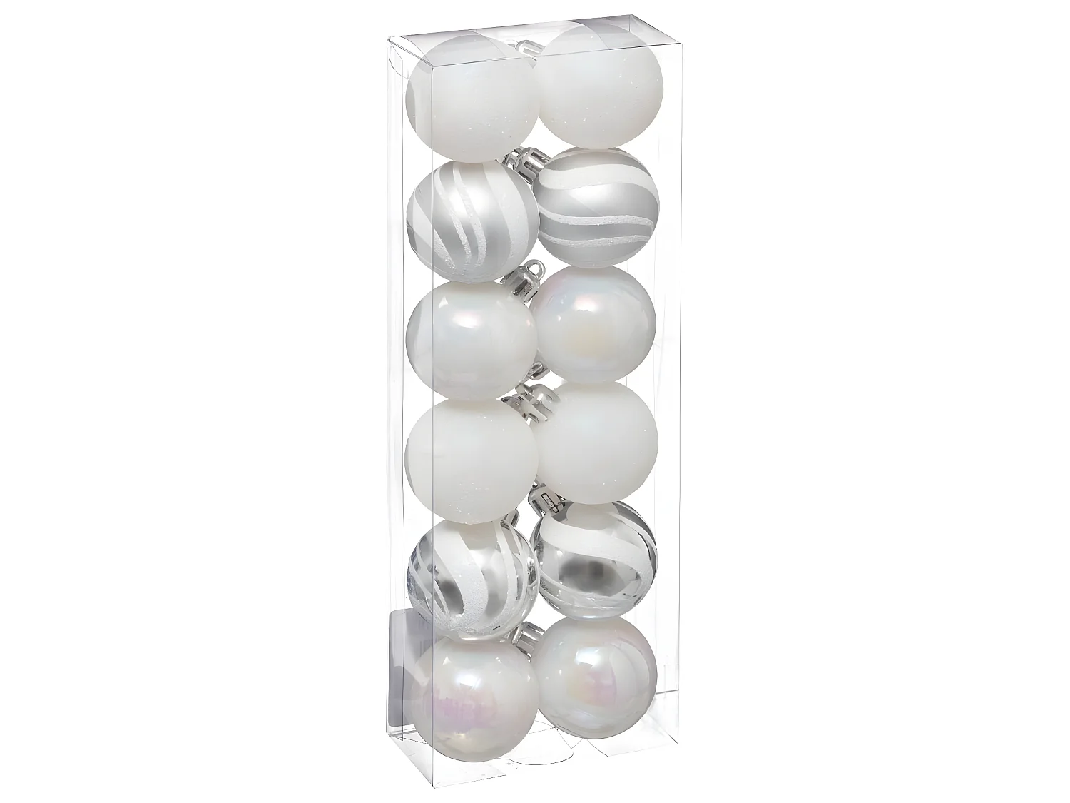 Déco de sapin Lot de 12 Boules de Noël D 4 cm - Argent et Blanc