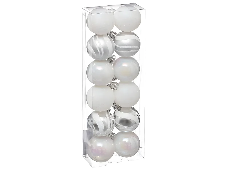 Déco de sapin Lot de 12 Boules de Noël D 4 cm - Argent et Blanc