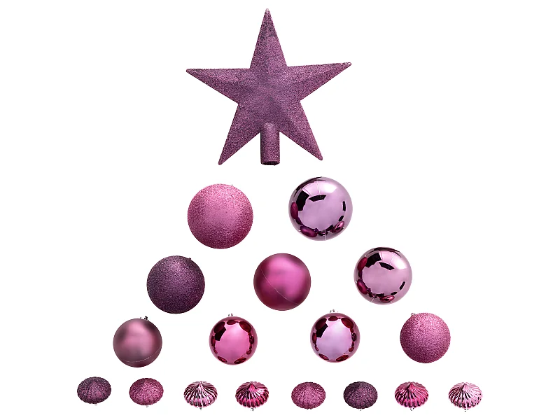 Déco de sapin de Noël Kit de 18 pièces Boules et Cimier - Cassis et Fuchsia