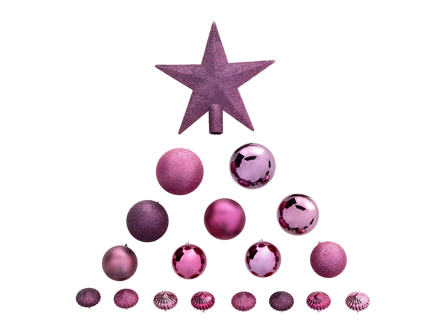 Déco de sapin de Noël Kit de 18 pièces Boules et Cimier - Cassis et Fuchsia