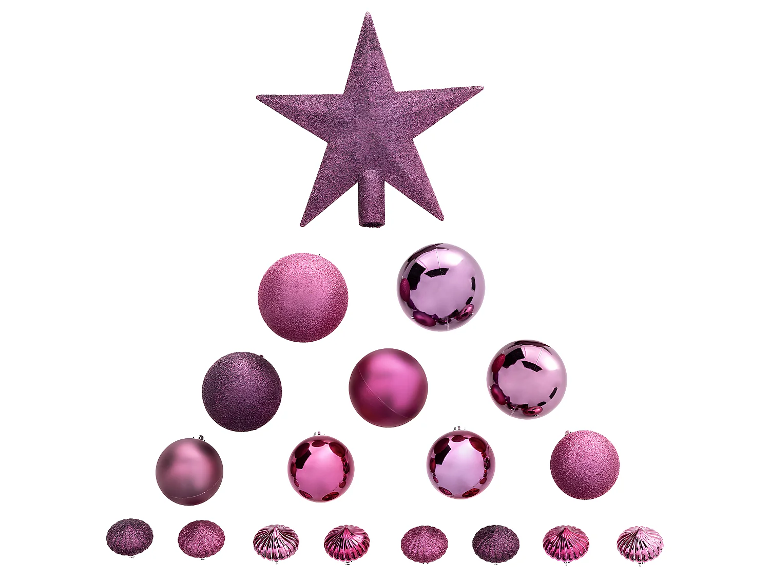 Déco de sapin de Noël Kit de 18 pièces Boules et Cimier - Cassis et Fuchsia
