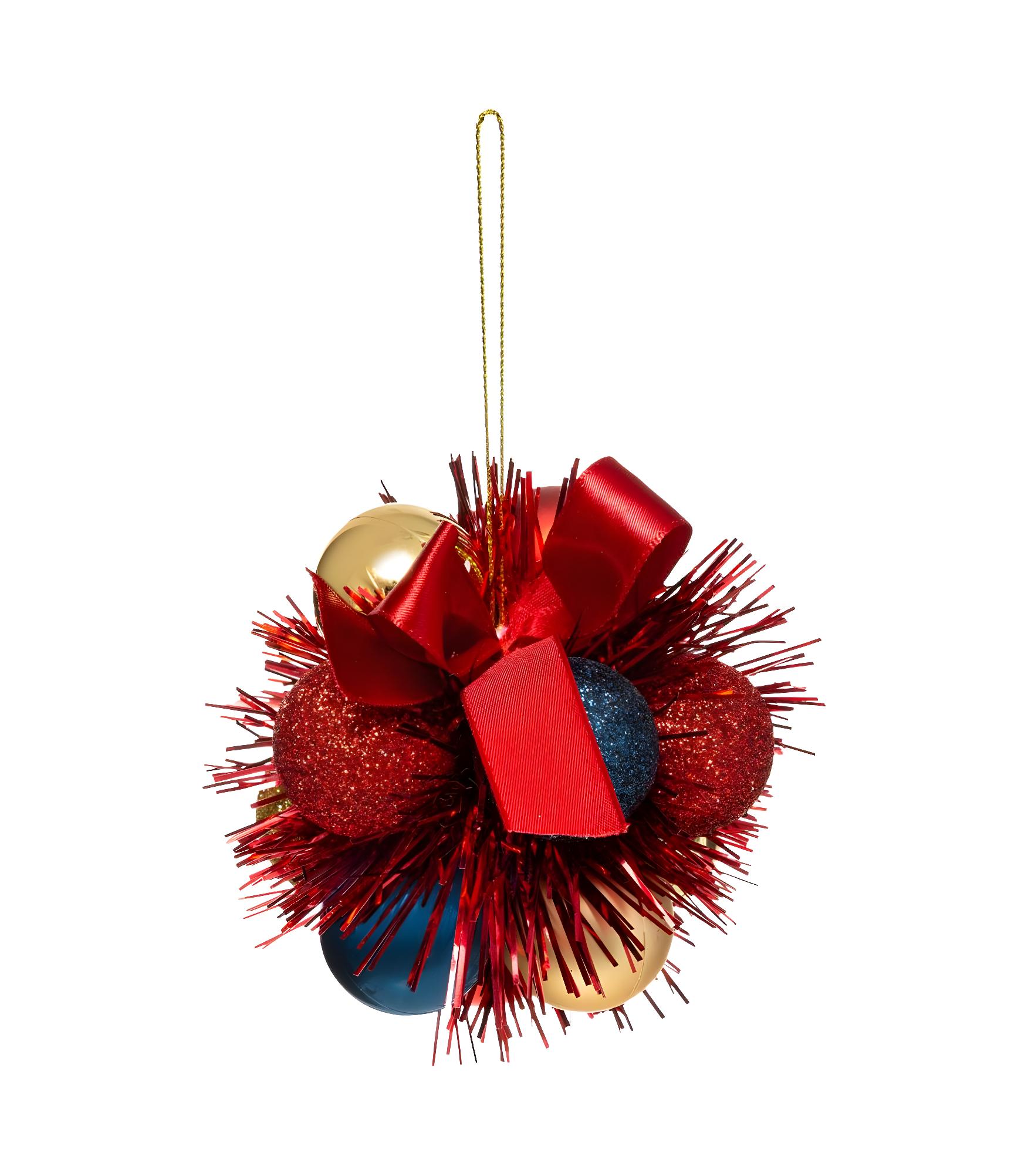 Grappe de 11 Boules de Noël à suspendre déco ruban rouge