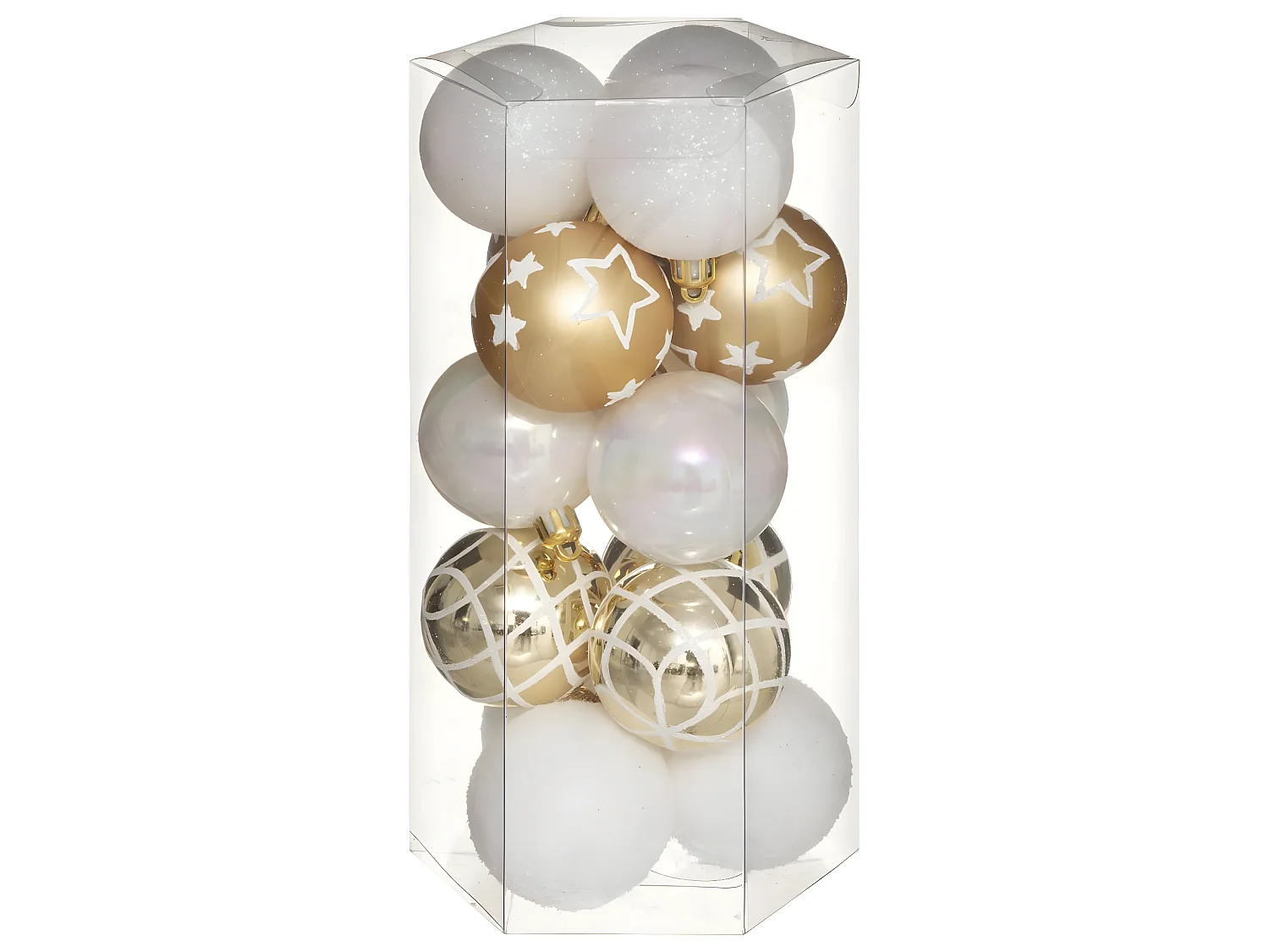 Déco de sapin Lot de 15 Boules de Noël D 5 cm - Or et Blanc