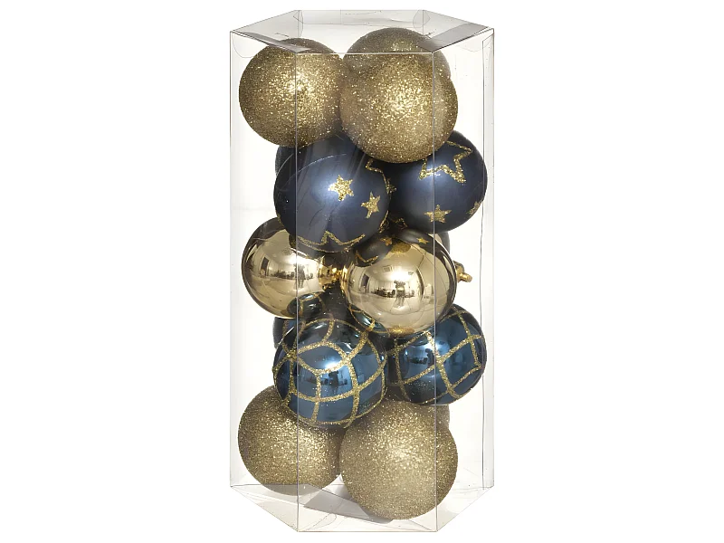 Déco de sapin Lot de 15 Boules de Noël D 5 cm - Or et Bleu