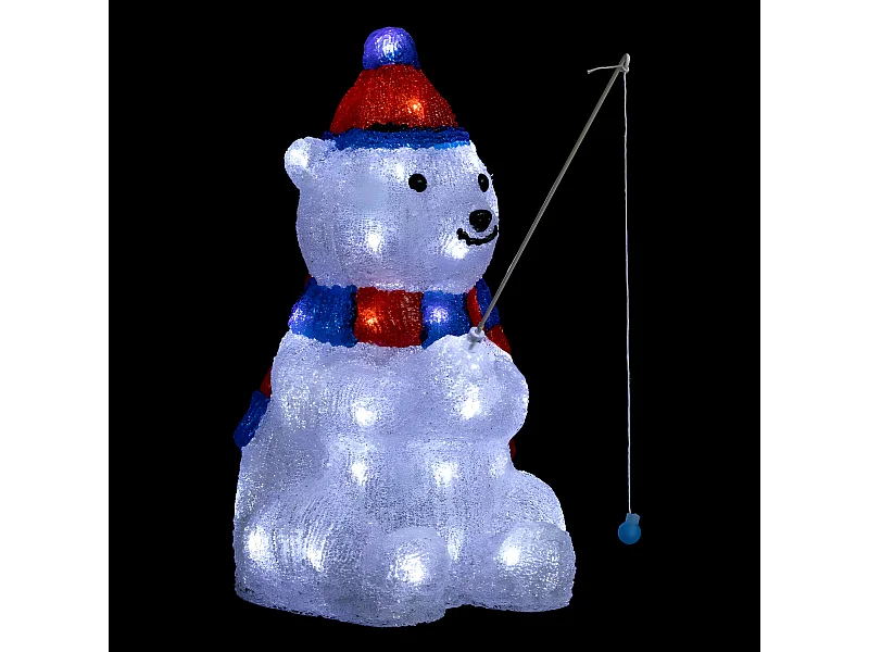 Déco de Noël lumineuse Ours pécheur 40 LED blanches  H 39 cm