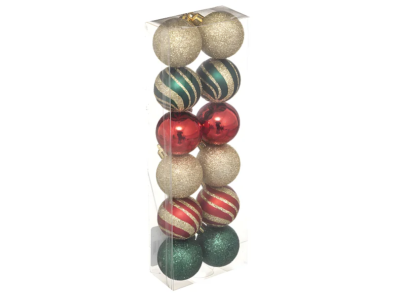Déco de sapin Lot de 12 Boules de Noël D 4 cm - Vert Rouge et Or