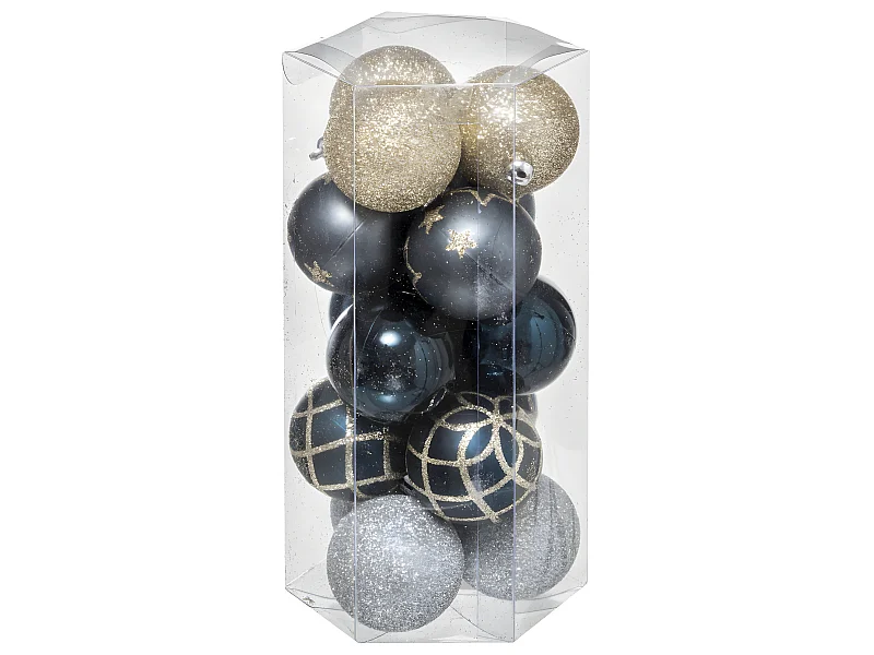 Déco de sapin Lot de 15 Boules de Noël D 5 cm - Champagne Bleu et Argent