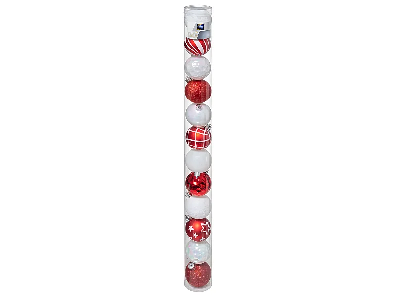 Déco de sapin Lot de 12 Boules de Noël D 6 cm - Rouge et Blanc
