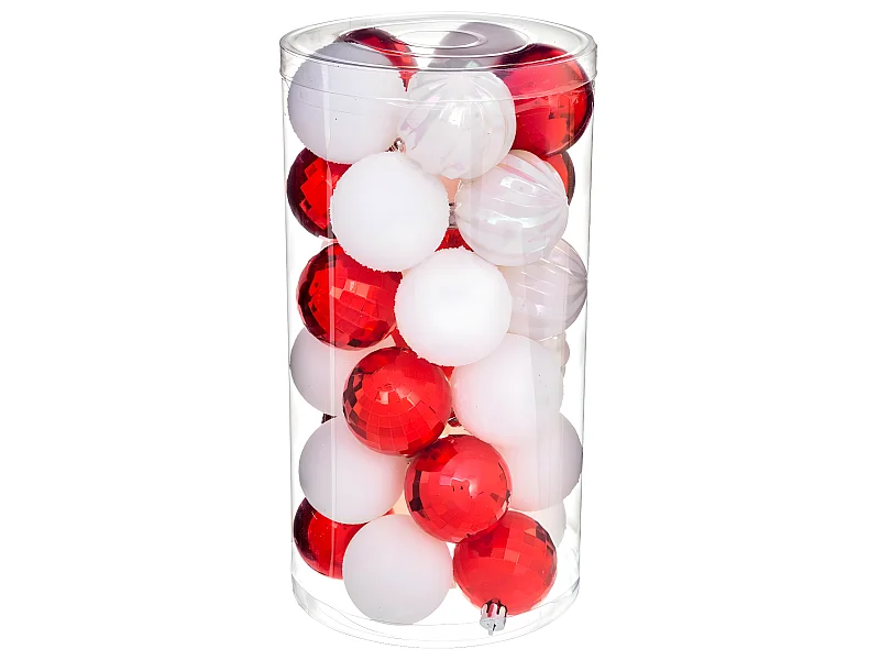 Déco de sapin Lot de 30 Boules de Noël D 6 cm  - Rouge et Blanc