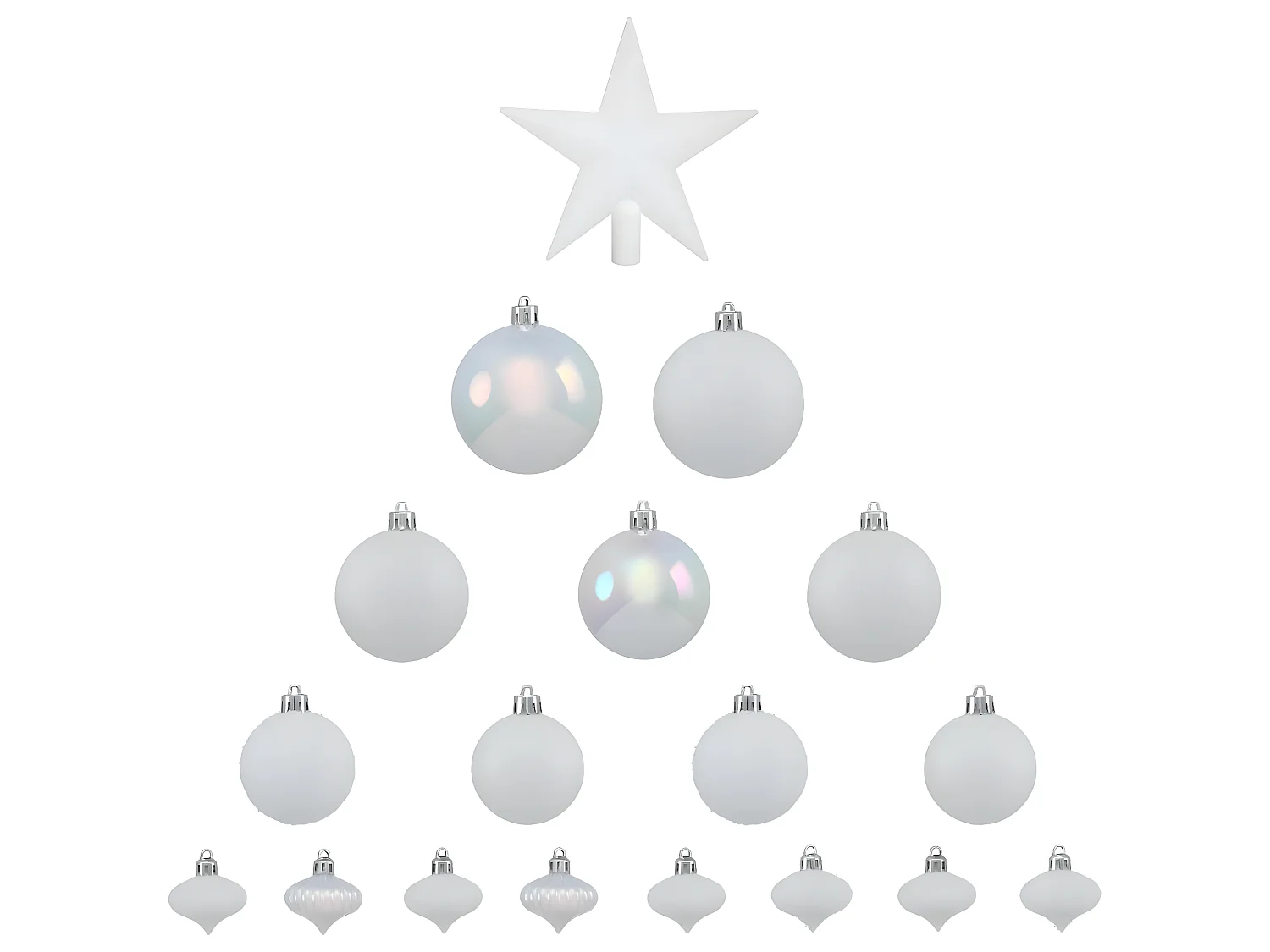 Déco de sapin de Noël Kit de 18 pièces Boules et Cimier - Blanc irisé