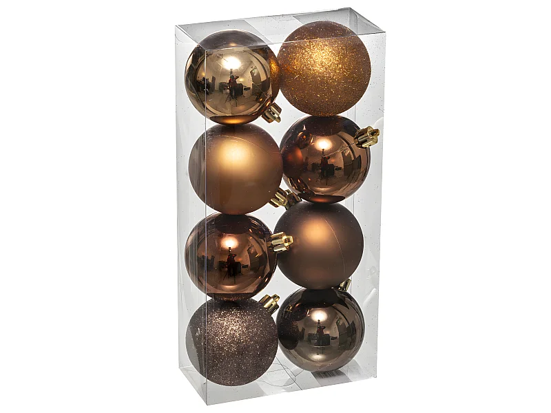 Déco de sapin Lot de 8 Boules de Noël D 7 cm - Bronze et Marron