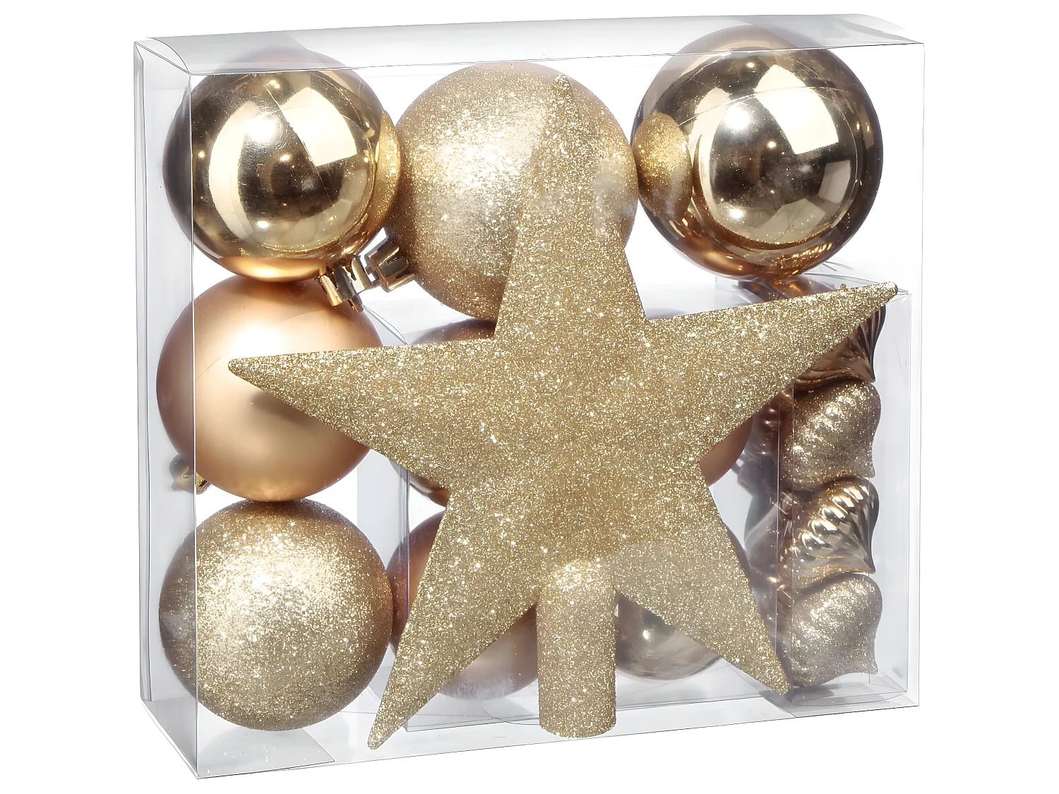 Déco de sapin de Noël Kit de 18 pièces Boules et Cimier - Or