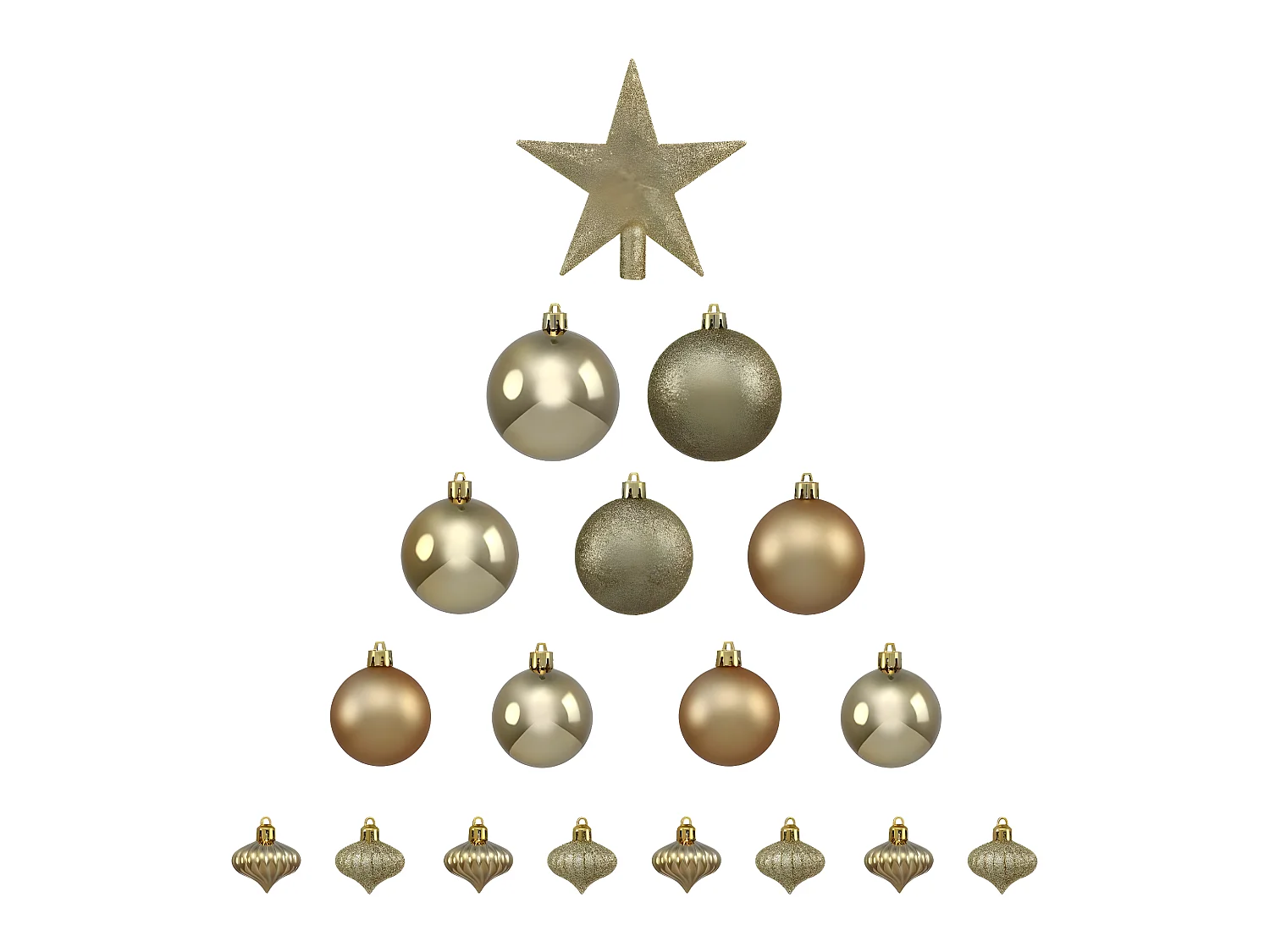 Déco de sapin de Noël Kit de 18 pièces Boules et Cimier - Or