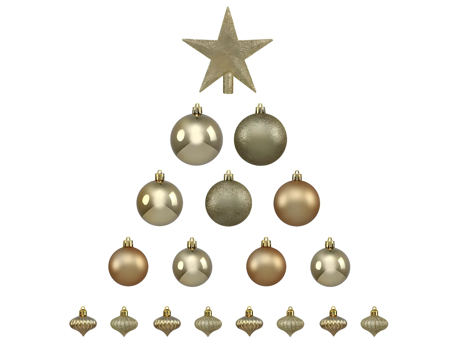 Déco de sapin de Noël Kit de 18 pièces Boules et Cimier - Or