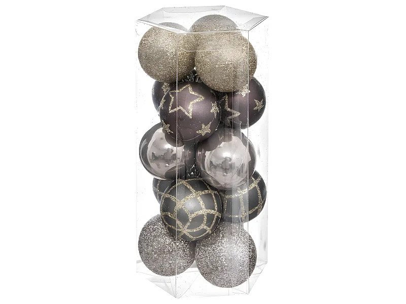 Déco de sapin Lot de 15 Boules de Noël D 5 cm - Champagne Violet et Gris