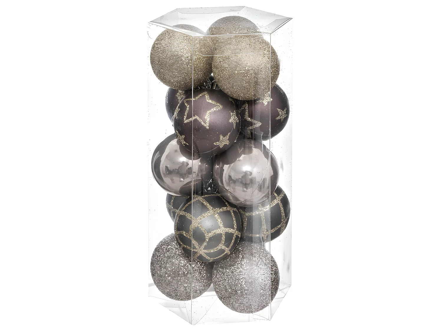Déco de sapin Lot de 15 Boules de Noël D 5 cm - Champagne Violet et Gris