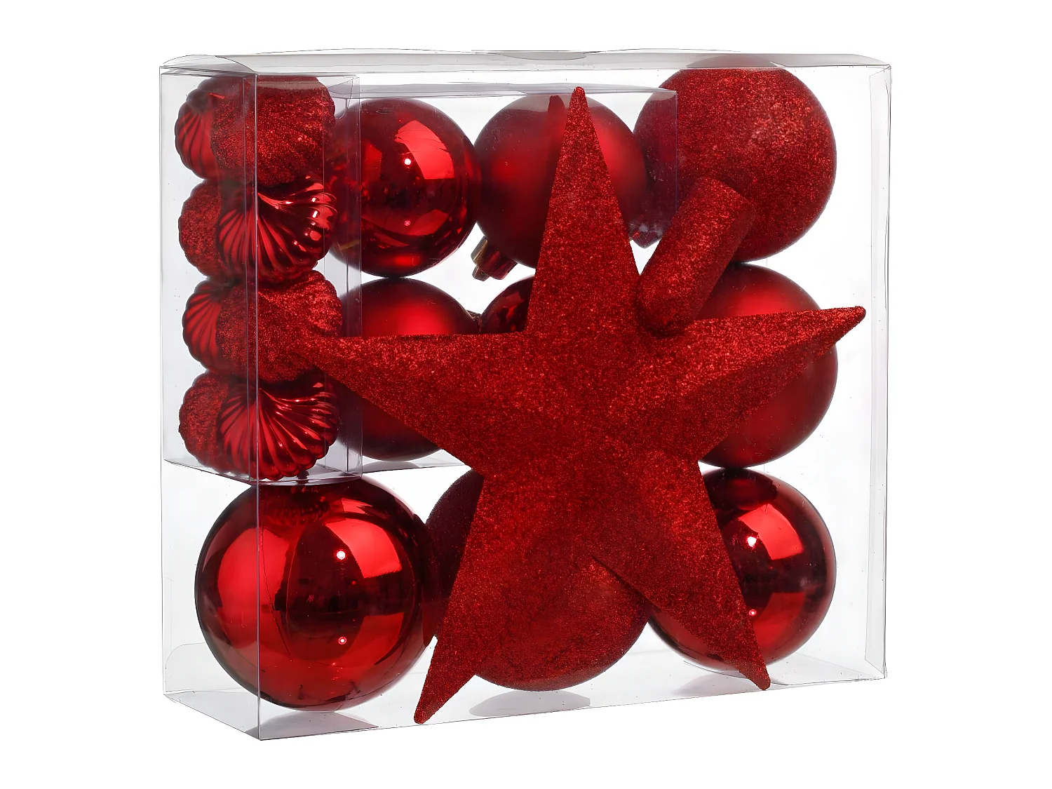 Déco de sapin de Noël Kit de 18 pièces Boules et Cimier - Rouge