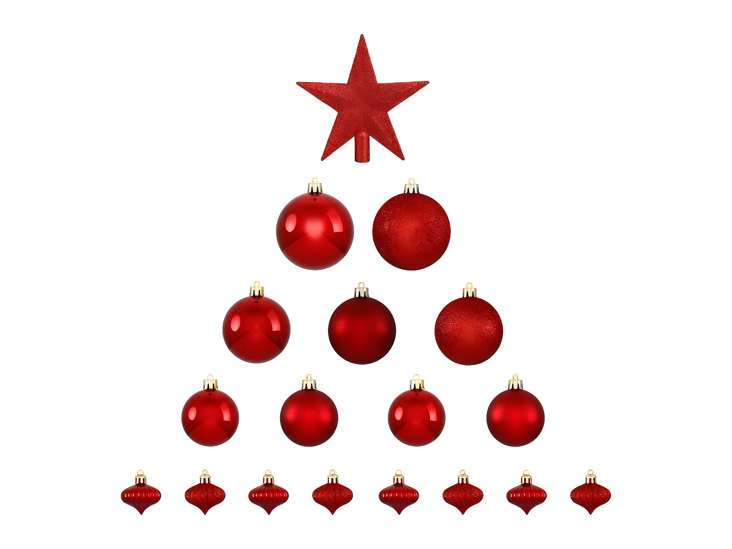 Déco de sapin de Noël Kit de 18 pièces Boules et Cimier - Rouge