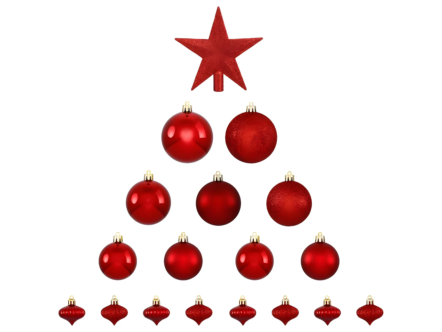 Déco de sapin de Noël Kit de 18 pièces Boules et Cimier - Rouge
