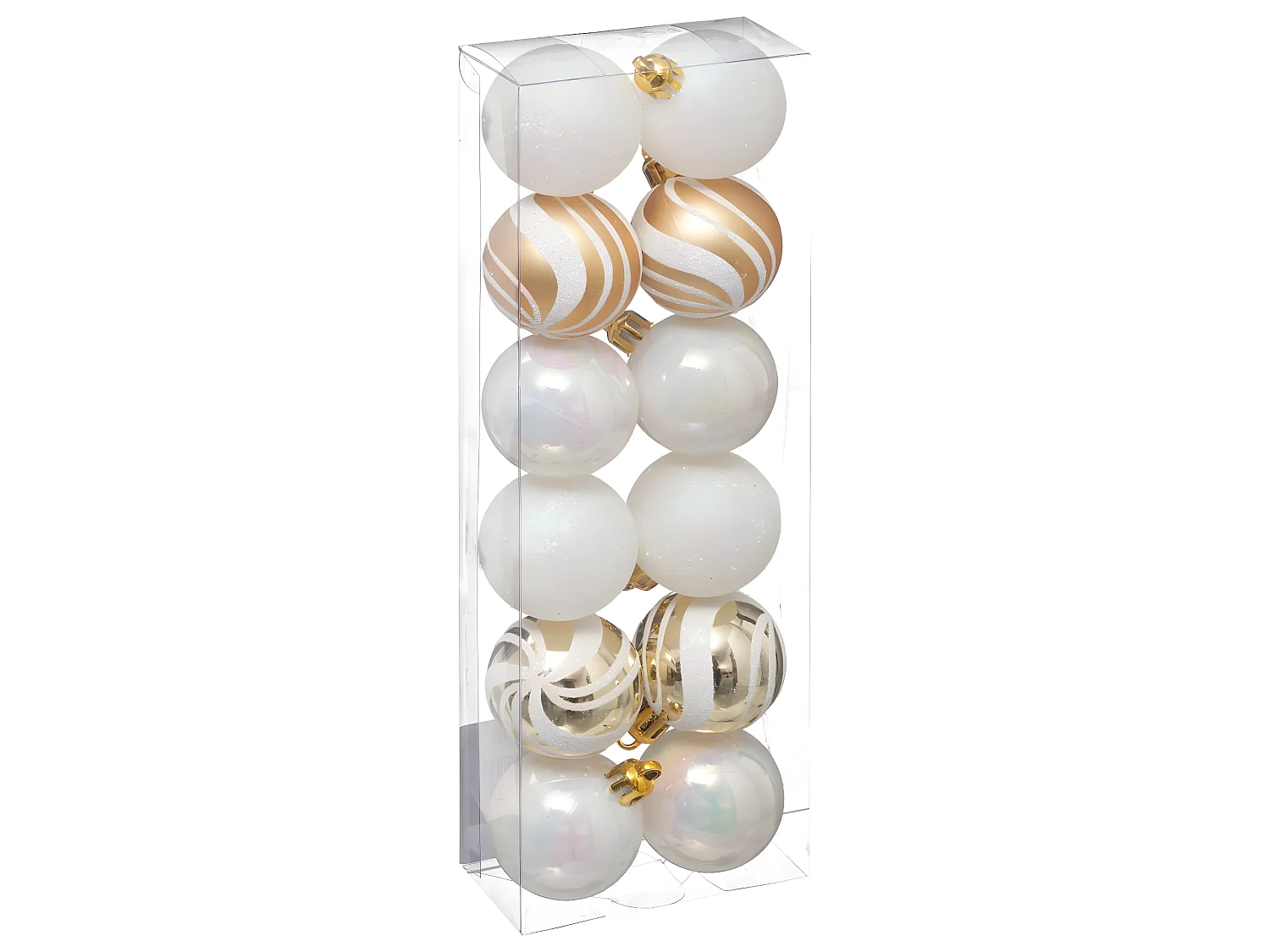 Déco de sapin Lot de 12 Boules de Noël D 4 cm - Or et Blanc