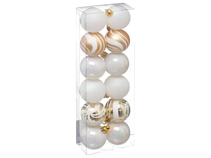 Déco de sapin Lot de 12 Boules de Noël D 4 cm - Or et Blanc