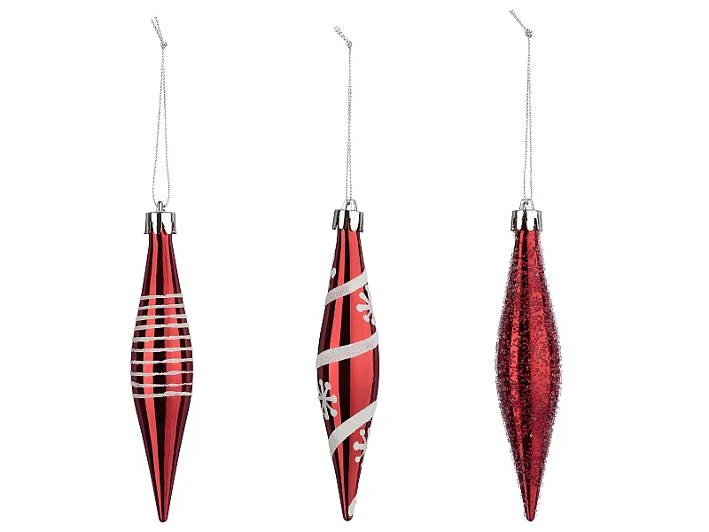 Lot de 3 Boules de noël forme Glaçons pailletés Rouge