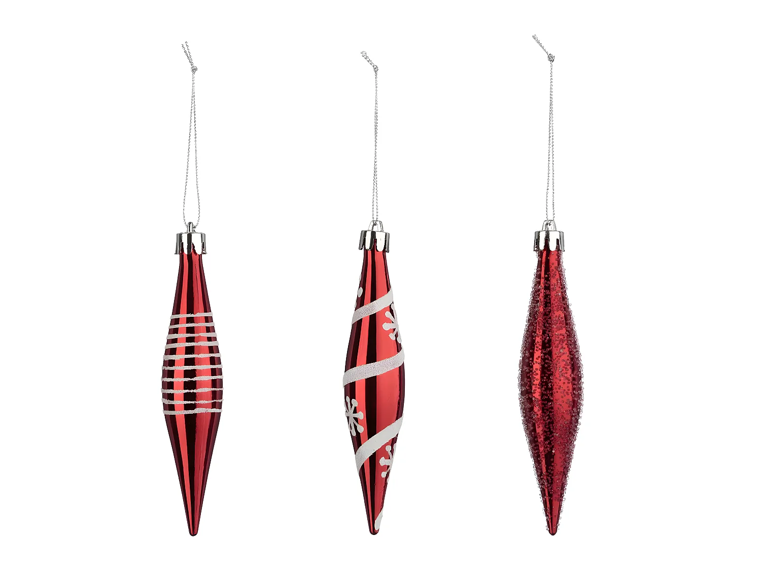 Lot de 3 Boules de noël forme Glaçons pailletés Rouge