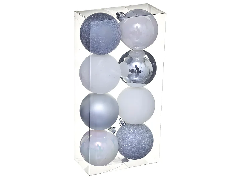 Déco de sapin Lot de 8 Boules de Noël D 7 cm - Argent et Blanc