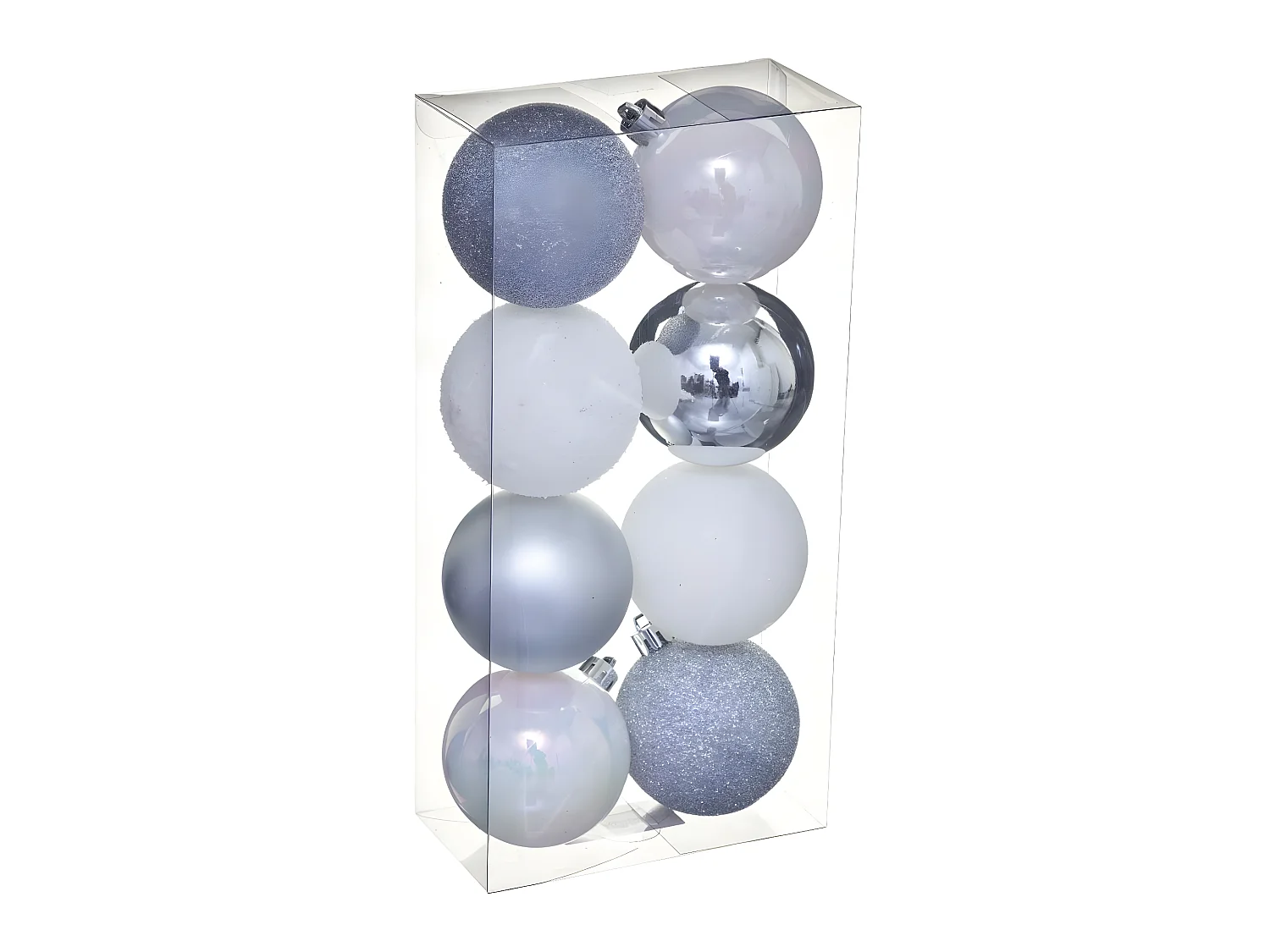 Déco de sapin Lot de 8 Boules de Noël D 7 cm - Argent et Blanc