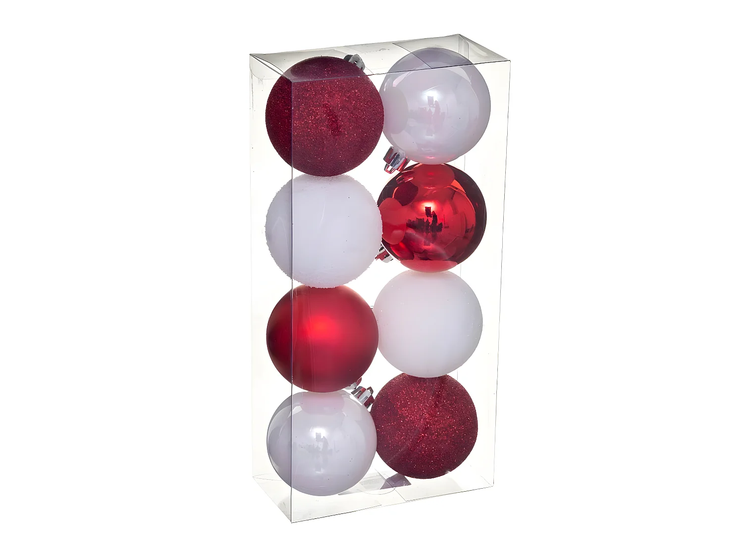 Déco  de sapin Lot de 8 Boules de Noël D 7 cm - Blanc et Rouge